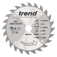 Trend Wood Cordless Circular Saw Blade - 140mm dia x 1.8 kerf x 20 bore 24T