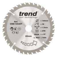 Trend Wood Cordless Circular Saw Blade - 165mm dia x 1.5 kerf x 20 bore x 36T