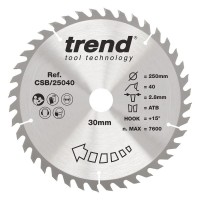 Trend Wood Circular Saw Blade - 250mm dia x 2.8 kerf x 30 bore 40T