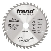 Trend Wood Circular Saw Blade - 260mm dia x 2.3 kerf x 30 bore 40T