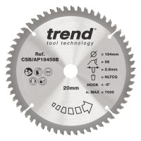 Trend Aluminium / Plastic Circular Saw Blade - 184mm dia x 2.8 kerf x 20 bore 58T