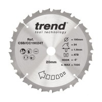 Trend Wood Cordless Mitre Saw Blade - 190mm dia x 1.9 kerf x 20 bore 24T